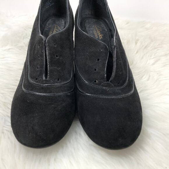Clarks Bendables 7 M Womens Black Suede Oxford Heels - Picture 5 of 8